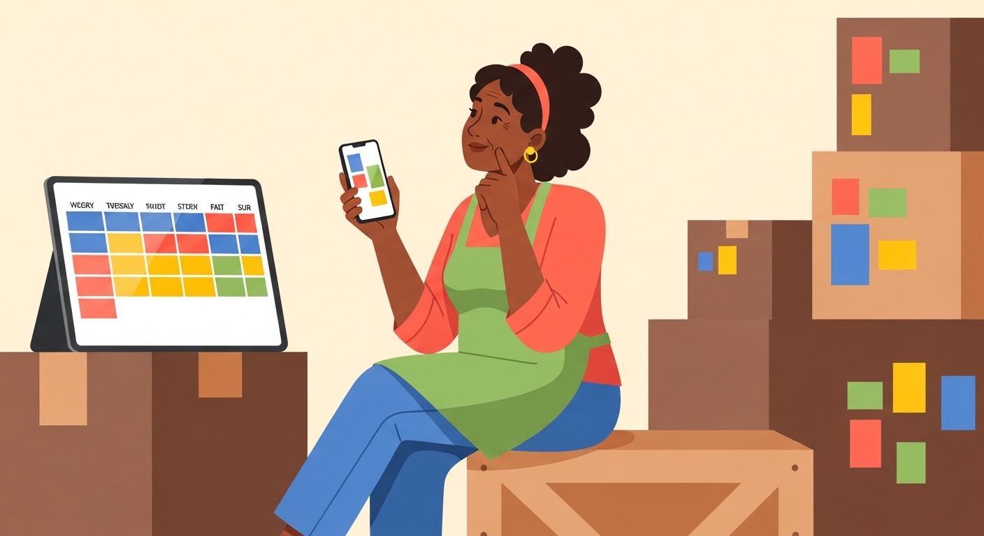 Day 5: A retail worker in the stockroom imagines AI as an organizing tool for her schedule