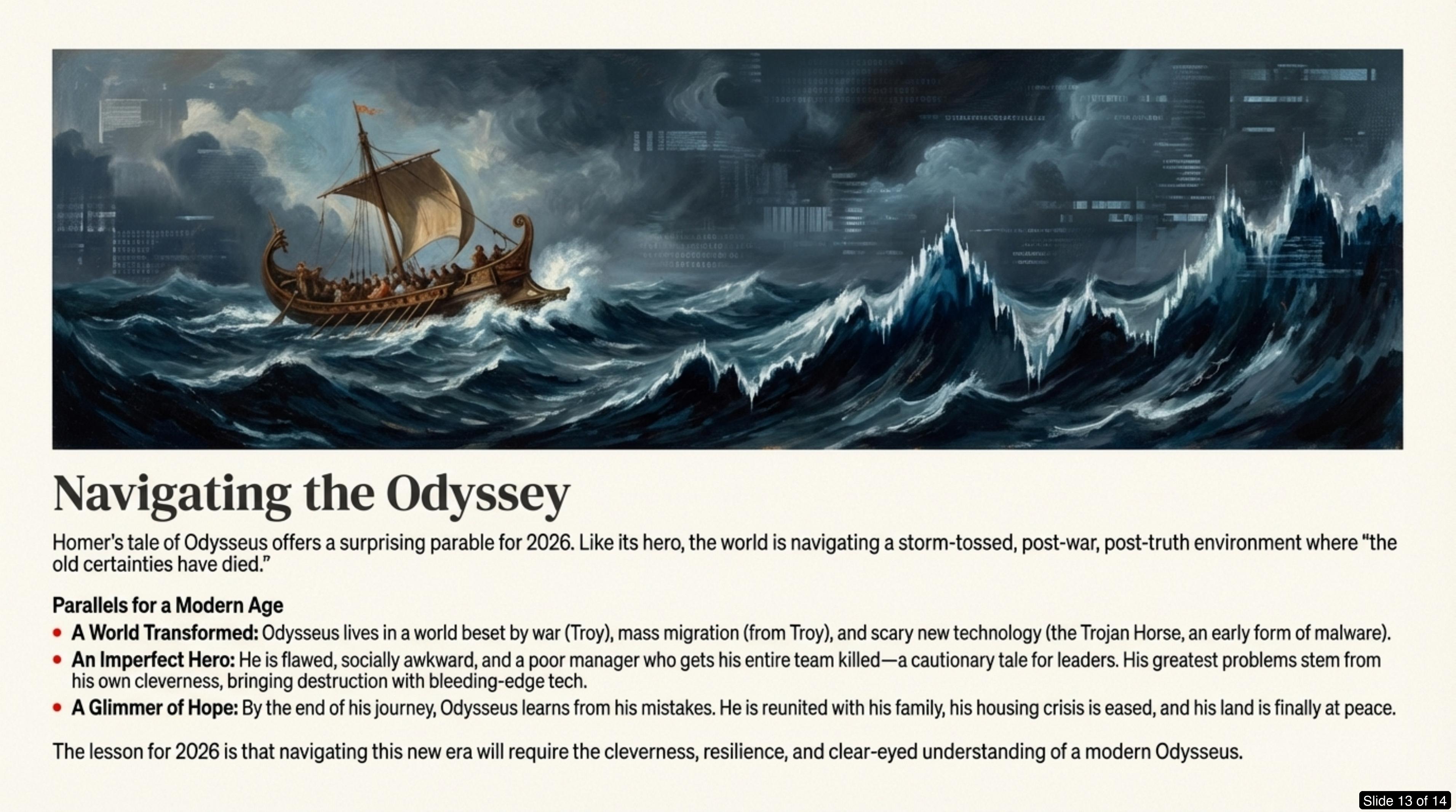 Navigating the Odyssey — Homer's tale as parable for 2026, from The Economist's preview deck